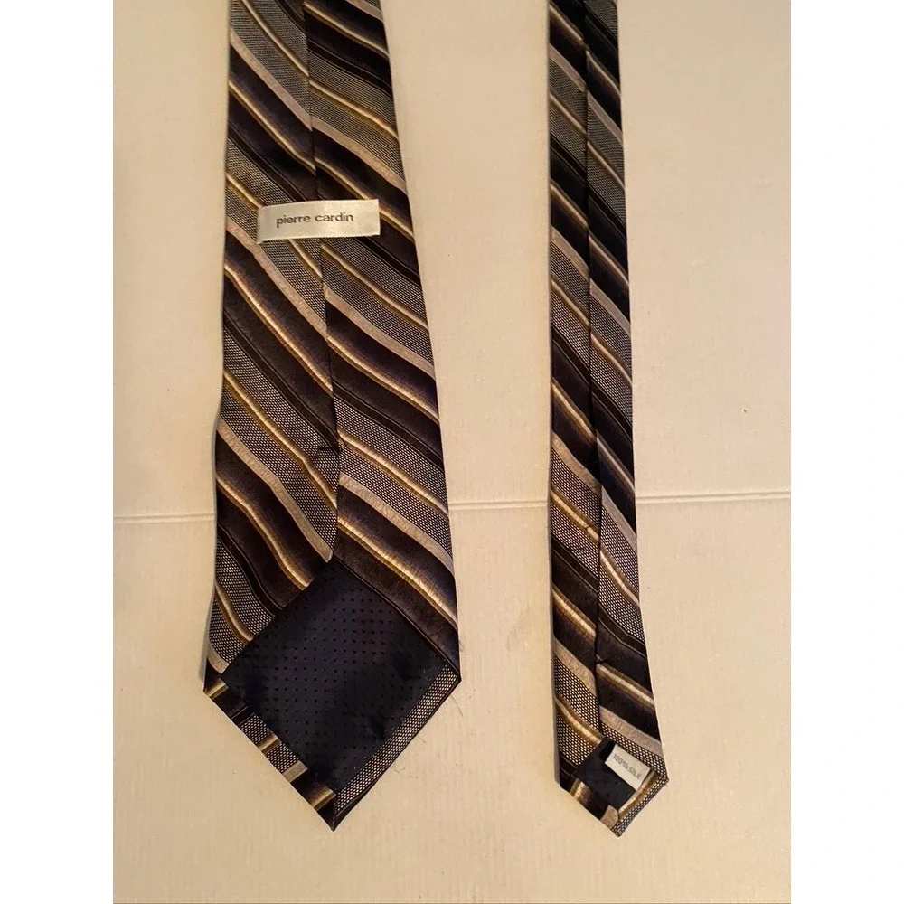 Pierre Cardin Mens Silk Necktie Brown Bronze Black Diagonal Striped Formal Tie
